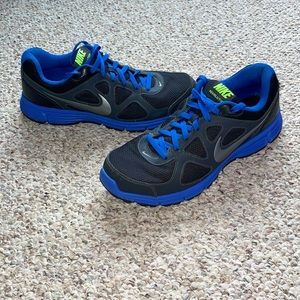 Nike Sneakers (Black with Blue, Grey, and Neon Accents, Men’s Size 13)